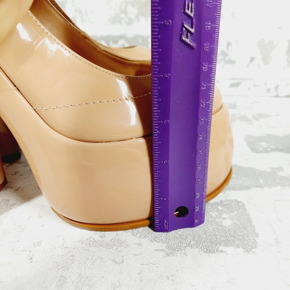 New Schutz Zayne New Pressego Tan Patent Leather Platform Mary Jane Pumps D1048